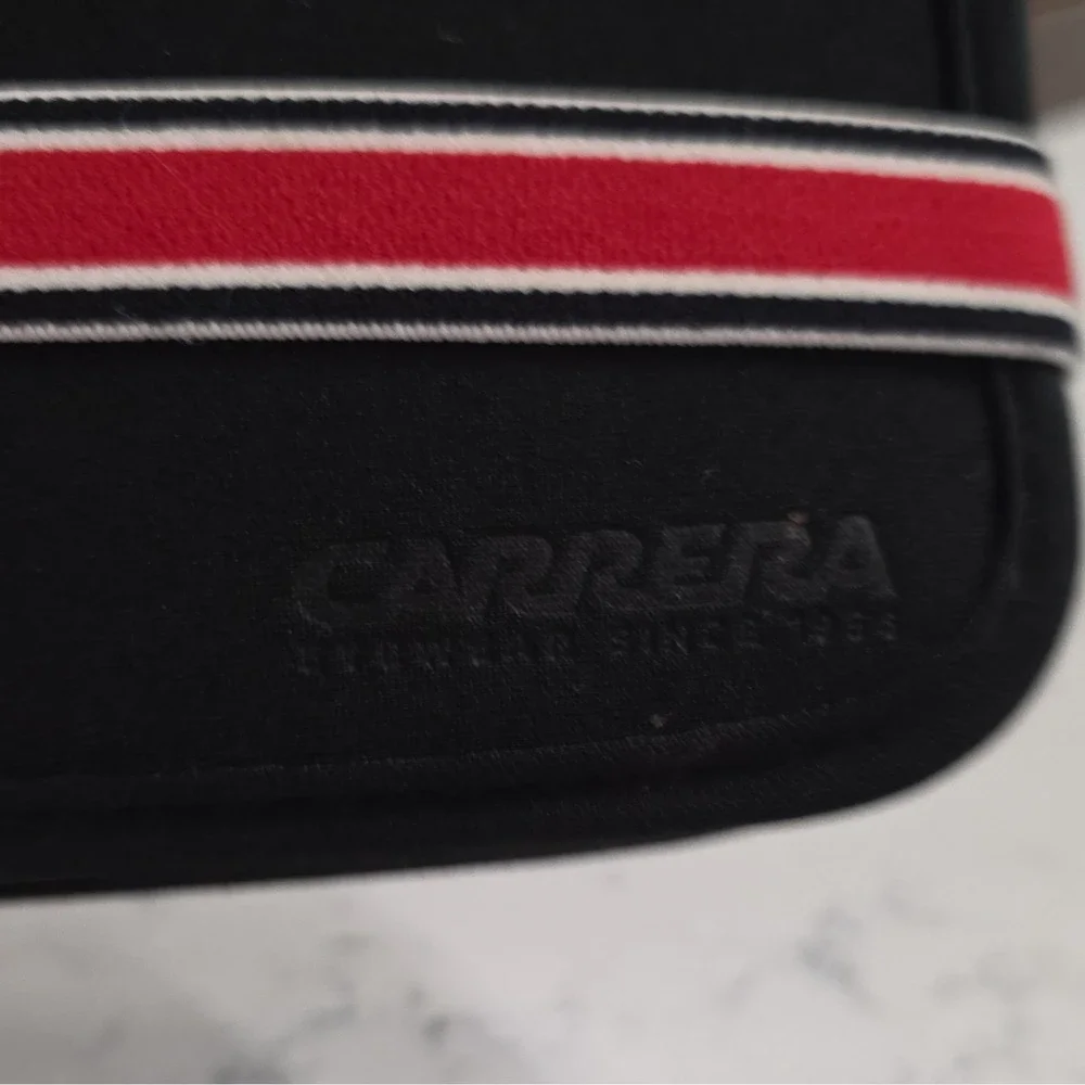 Carrera Black Soft Foldable Eyeglass Case Inner Compartment Red/White Stripe